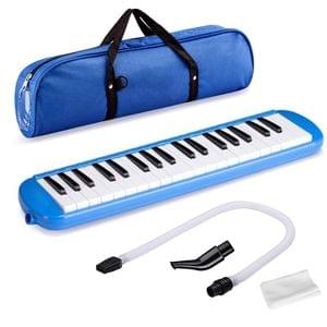Swan7 37 Key Piano Style Blue Melodica Wind Musical Instrument with Mouth Piece and Black Carry Bag
